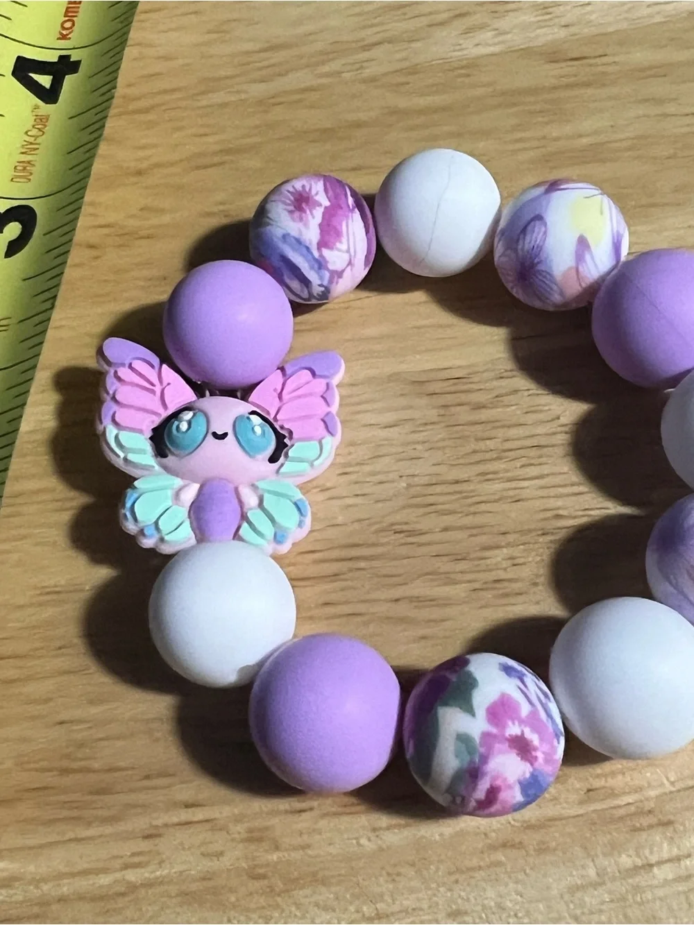 Purple & White Kids Butterfly Bead Stretch Bracelet B274